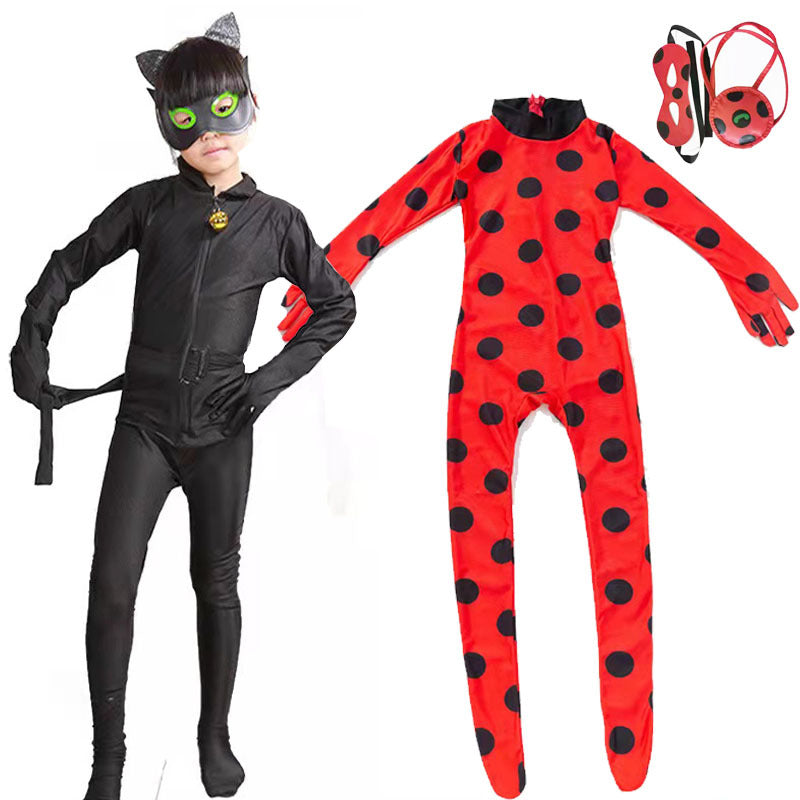 Kids Anime Black Boys Cat Costume with Mask Carnival Party Stage Performance Clothing for Children