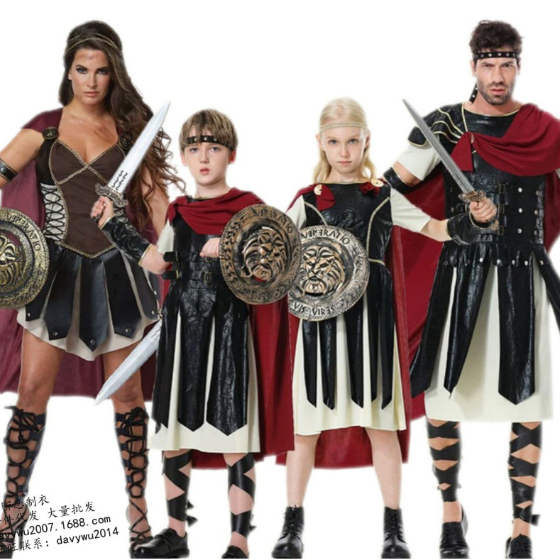 Halloween Costume Parent-Child Unisex Adult and Kids Spartans Cosplay Performance Outfit Roman Gladiators Clothing