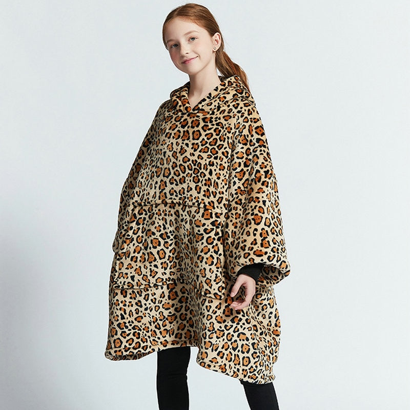 Kids Unisex Winter Warm Double Layers Sherpa Fleece TV Pocket Hoodies Blanket Hoodie Snuggle with Sleeves