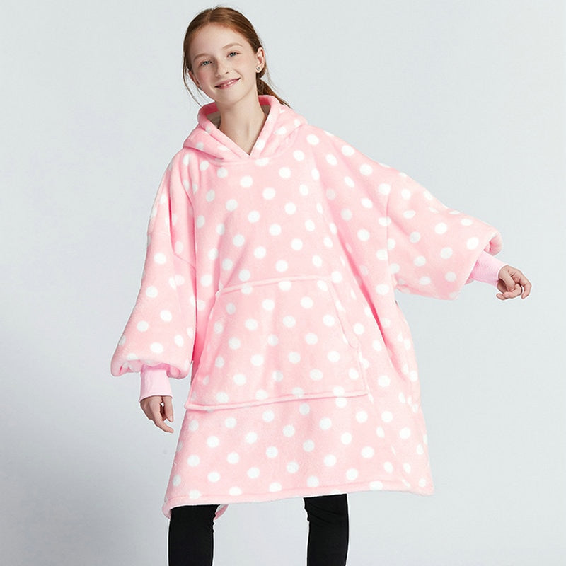 Kids Unisex Winter Warm Double Layers Sherpa Fleece TV Pocket Hoodies Blanket Hoodie Snuggle with Sleeves
