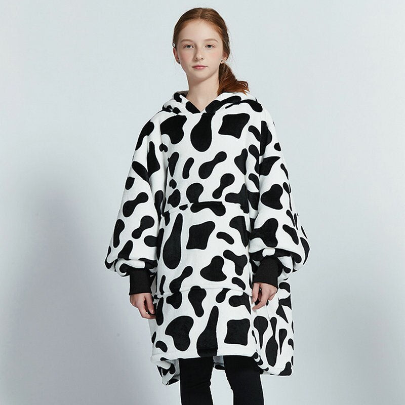 Kids Unisex Winter Warm Double Layers Sherpa Fleece TV Pocket Hoodies Blanket Hoodie Snuggle with Sleeves