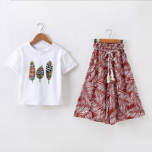 Girls Clothing Sets Summer Short Sleeve T-Shirt+Pants 2 Pcs Kids Outwear Children Clothes Suits