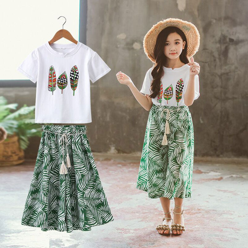 Girls Clothing Sets Summer Short Sleeve T-Shirt+Pants 2 Pcs Kids Outwear Children Clothes Suits