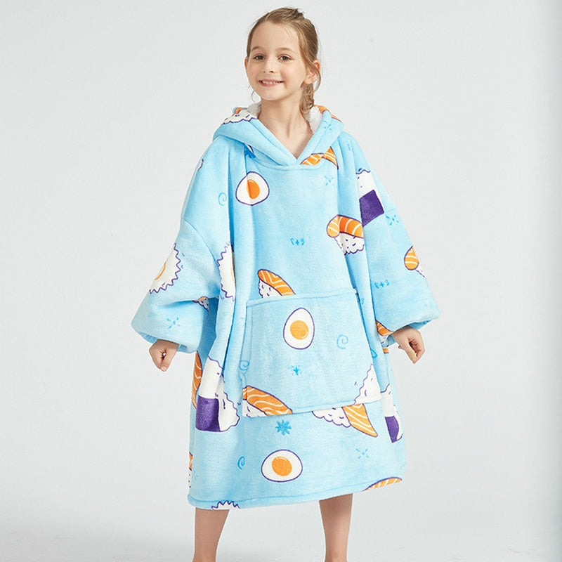 Kids Unisex Winter Warm Double Layers Sherpa Fleece TV Pocket Hoodies Blanket Hoodie Snuggle with Sleeves