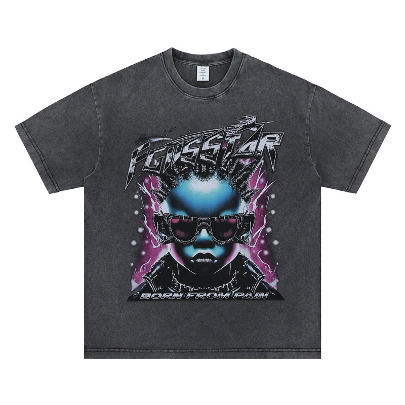 Men's Clothing Kids Washed Print Short Sleeve T-Shirt