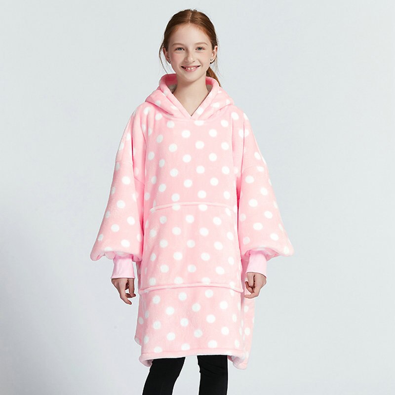 Kids Unisex Winter Warm Double Layers Sherpa Fleece TV Pocket Hoodies Blanket Hoodie Snuggle with Sleeves