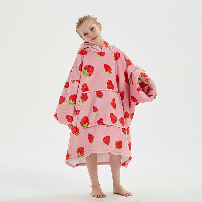 Kids Unisex Winter Warm Double Layers Sherpa Fleece TV Pocket Hoodies Blanket Hoodie Snuggle with Sleeves