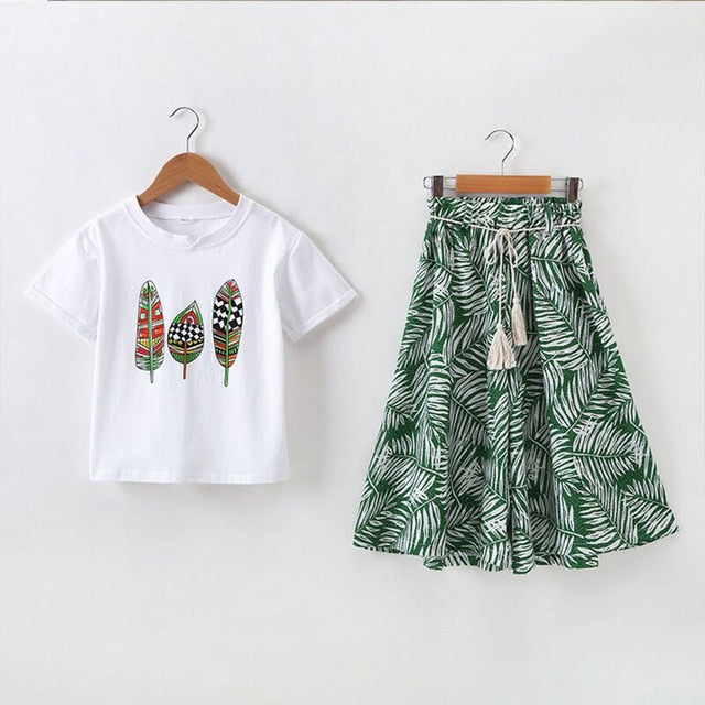 Summer Girls Clothes Sets Baby Girl Short Sleeve Shirt Top+Shorts Suits Kids Clothing Printed Children's Clothes 2pcs