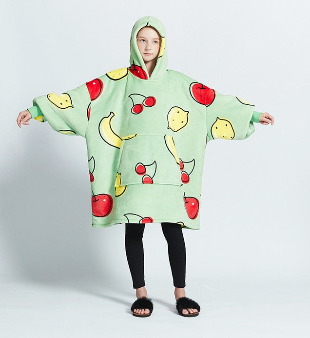 Kids Unisex Winter Warm Double Layers Sherpa Fleece TV Pocket Hoodies Blanket Hoodie Snuggle with Sleeves