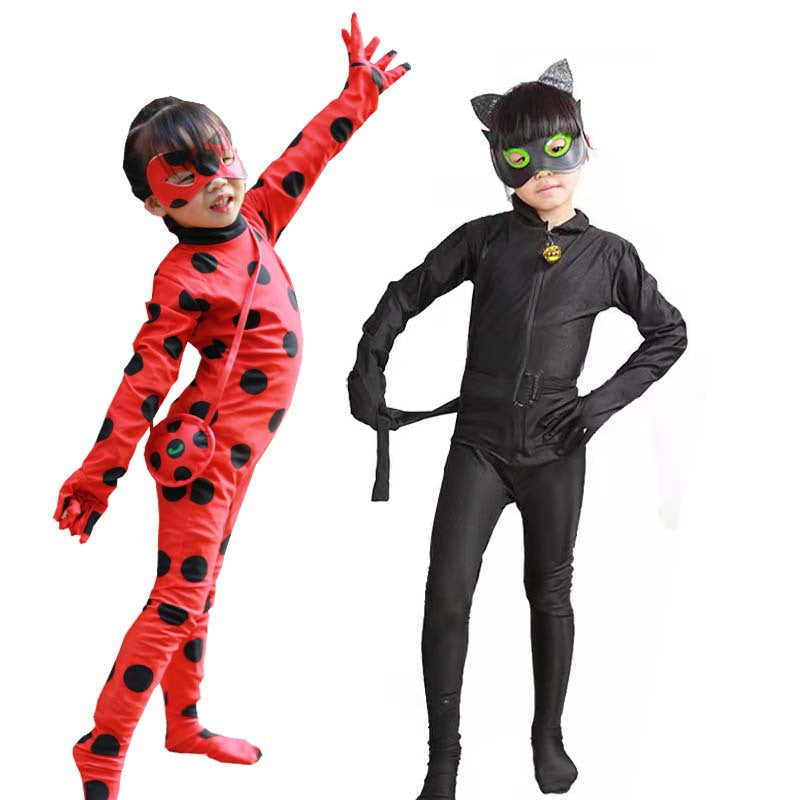 Kids Anime Black Boys Cat Costume with Mask Carnival Party Stage Performance Clothing for Children