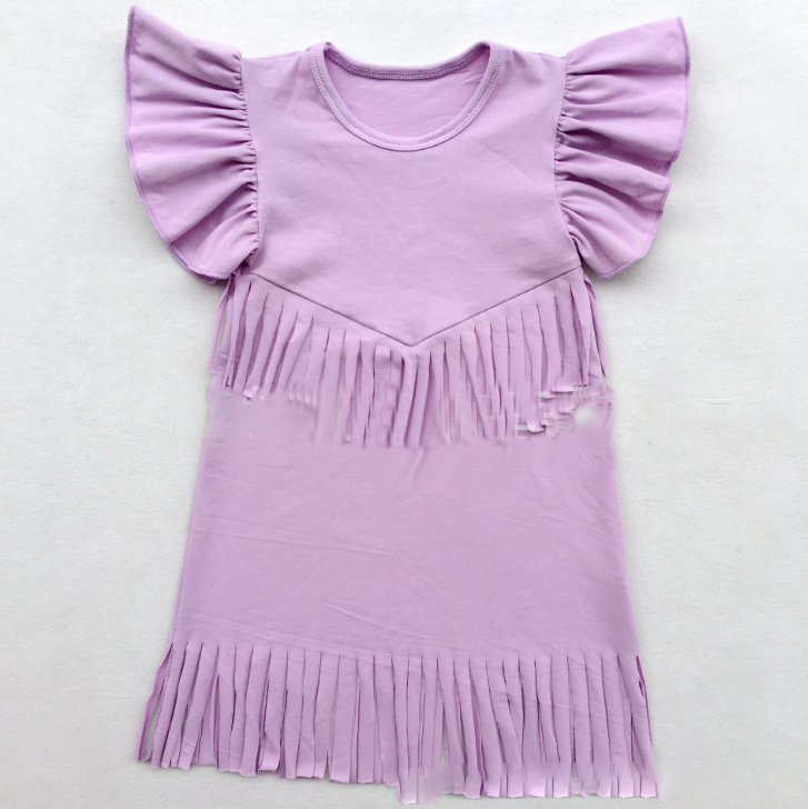 baby girls spring summer solid Tassels cotton dress boutique all-match clothing kids wear fringe multi color mint hot sale