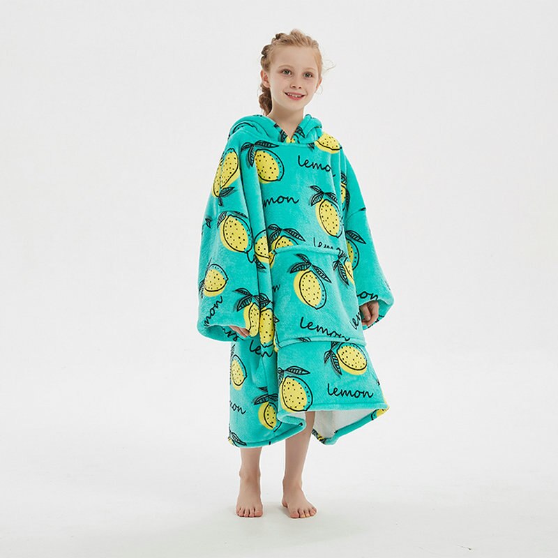 Kids Unisex Winter Warm Double Layers Sherpa Fleece TV Pocket Hoodies Blanket Hoodie Snuggle with Sleeves