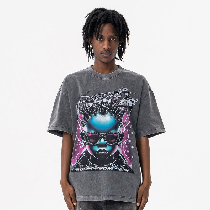 Men's Clothing Kids Washed Print Short Sleeve T-Shirt