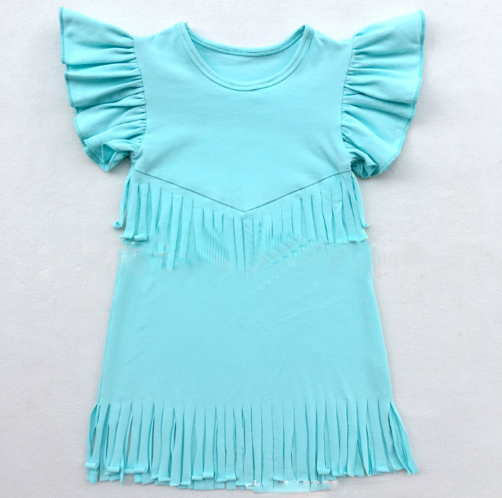 baby girls spring summer solid Tassels cotton dress boutique all-match clothing kids wear fringe multi color mint hot sale